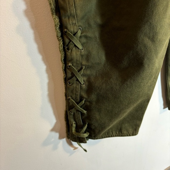 ISABEL MARANT Sz 42 Jessie Pants 100% Cotton Cropped Lace At Hem Olive Green - Picture 8 of 14